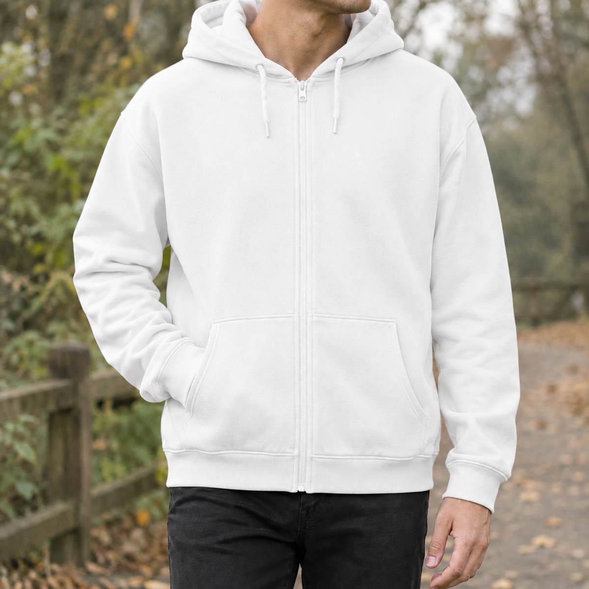 Hugh Relaxed Zip Hoodie - White