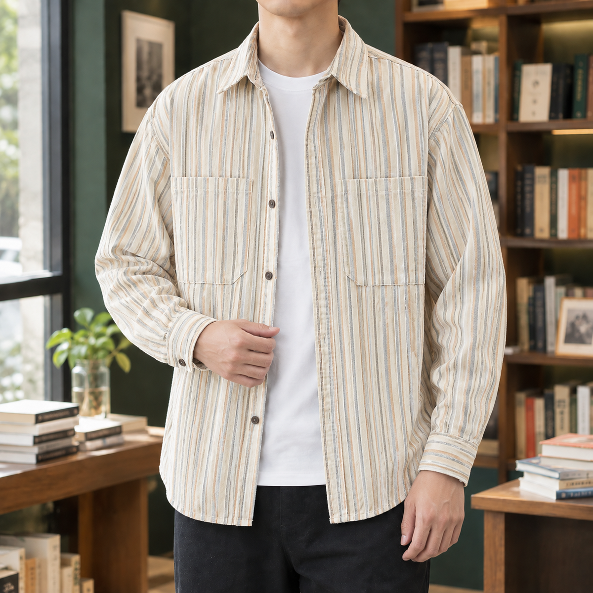 Calvin Striped Overshirt - Apricot