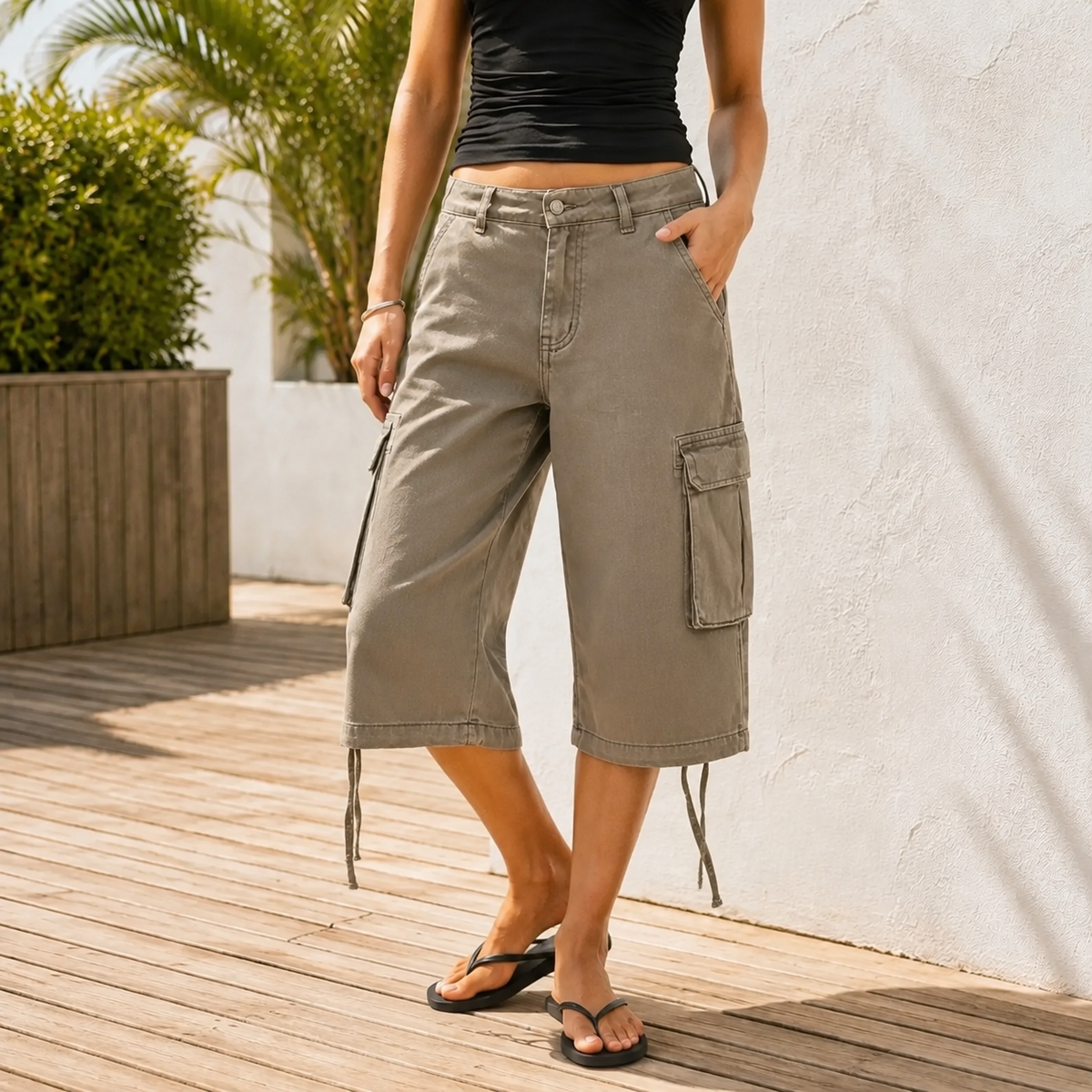 Rhea Relaxed Cargo Shorts - Khaki
