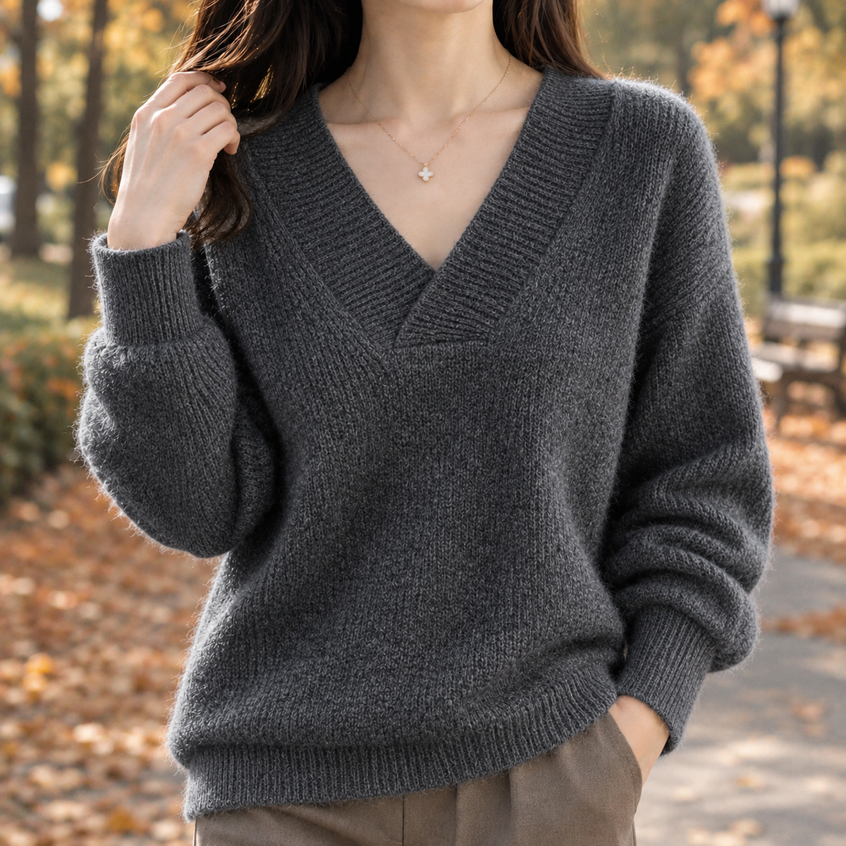 Bettina V-Neck Sweater - Dark Gray