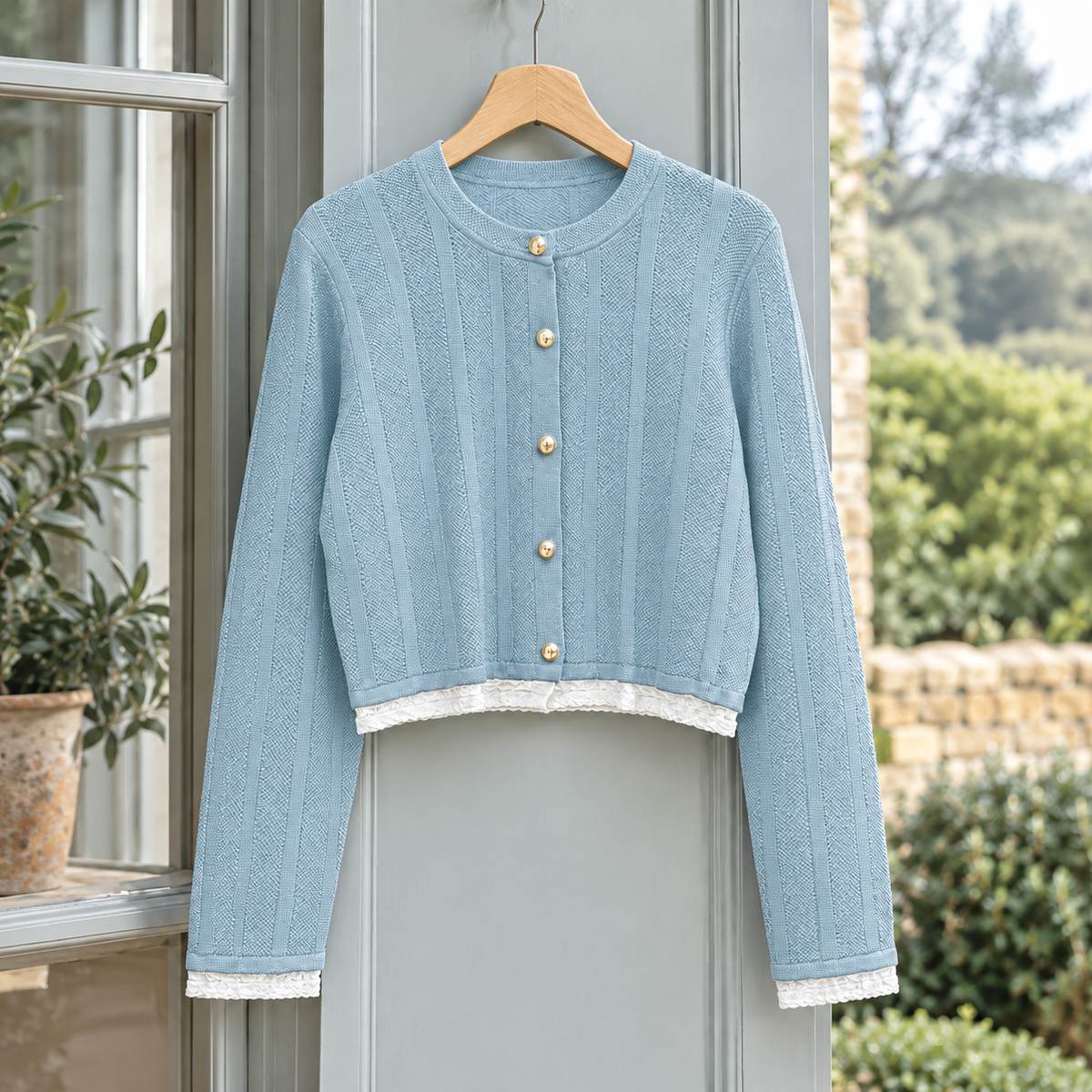 William Contrast Trim Cardigan - Light Blue
