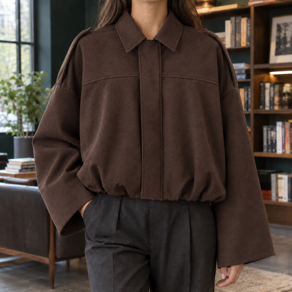 Henriette Suede Bomber Jacket - Brown