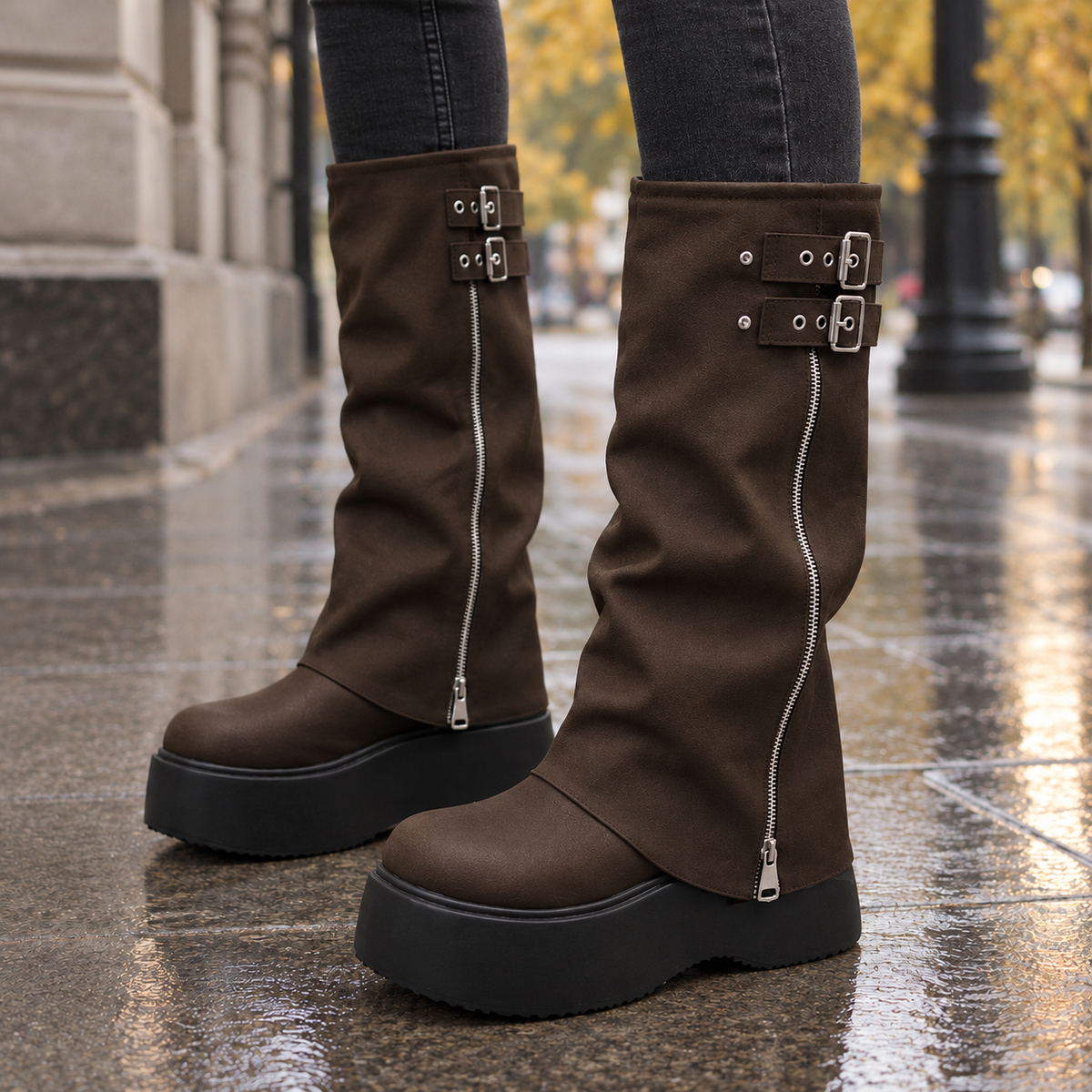 Giuliani Platform Boots - Brown