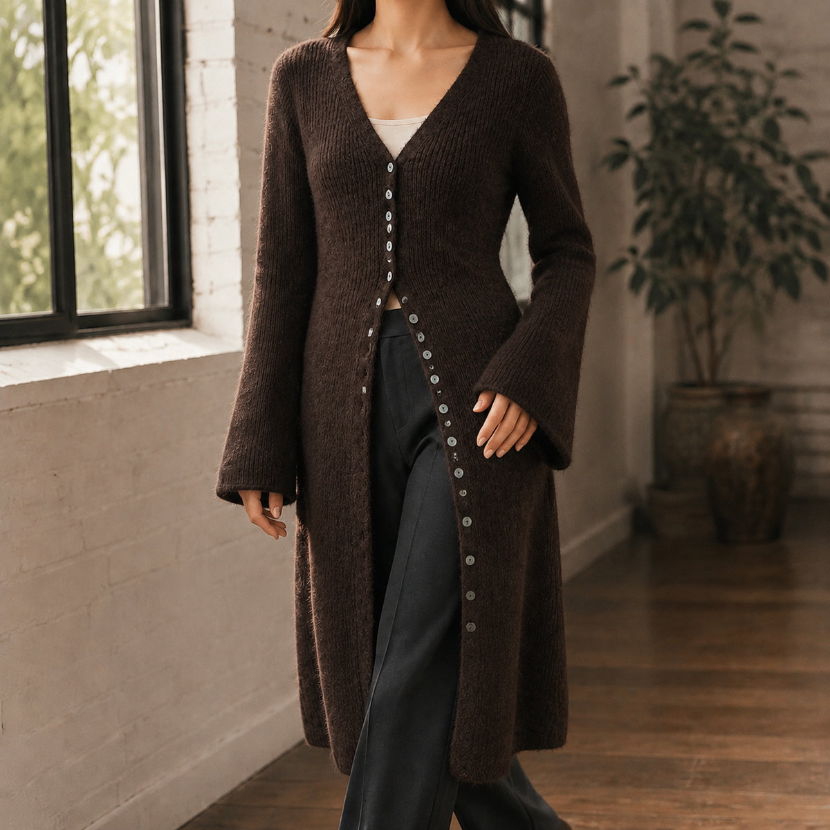 Agnes V-Neck Sweater - Dark Brown