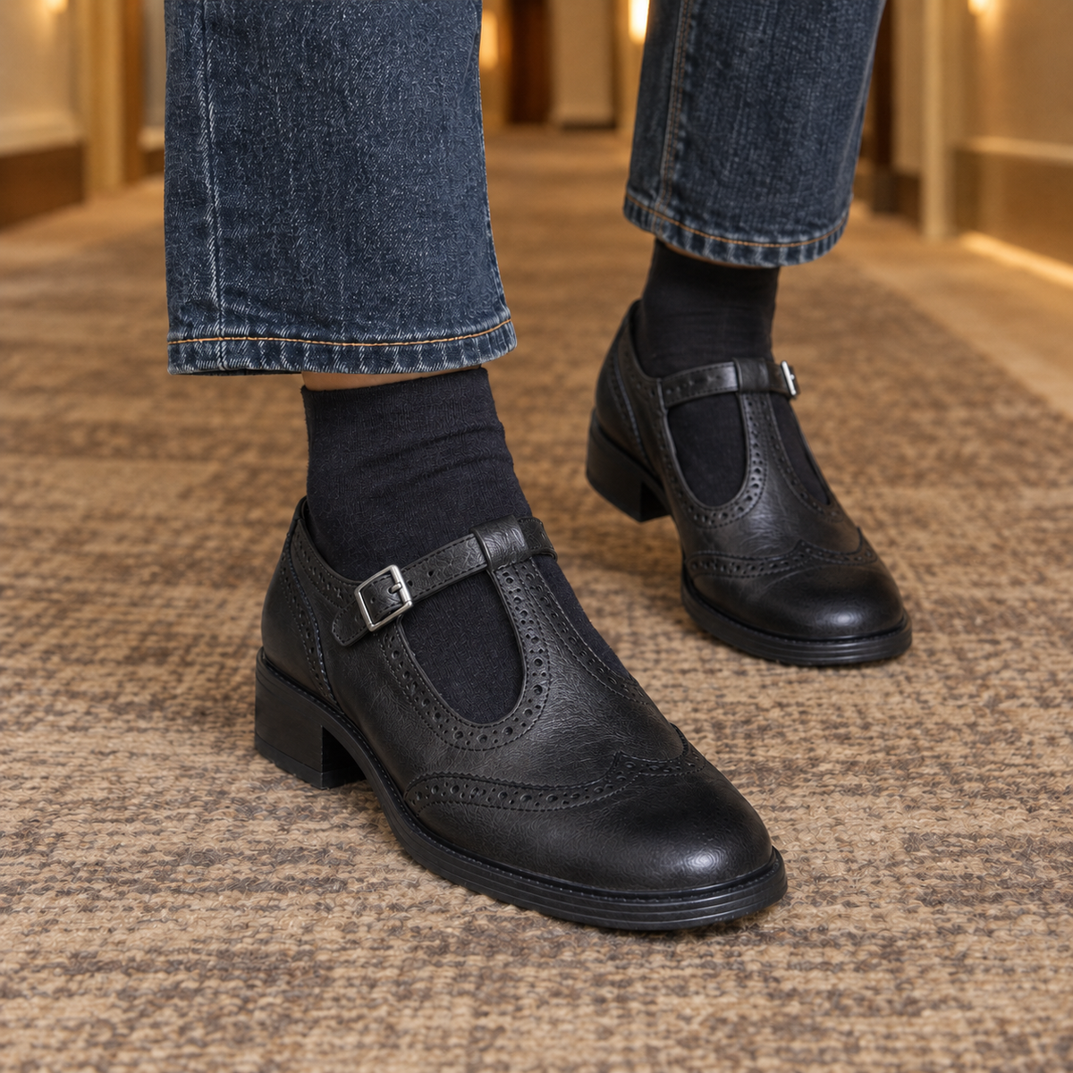 Isernia Brogue Mary Janes - Black