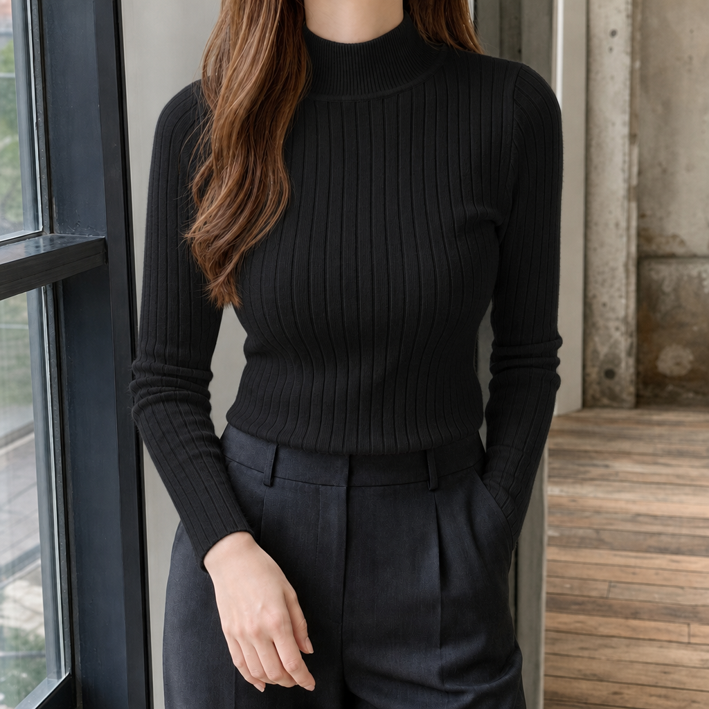 Perpetua Mock Neck Top - Black