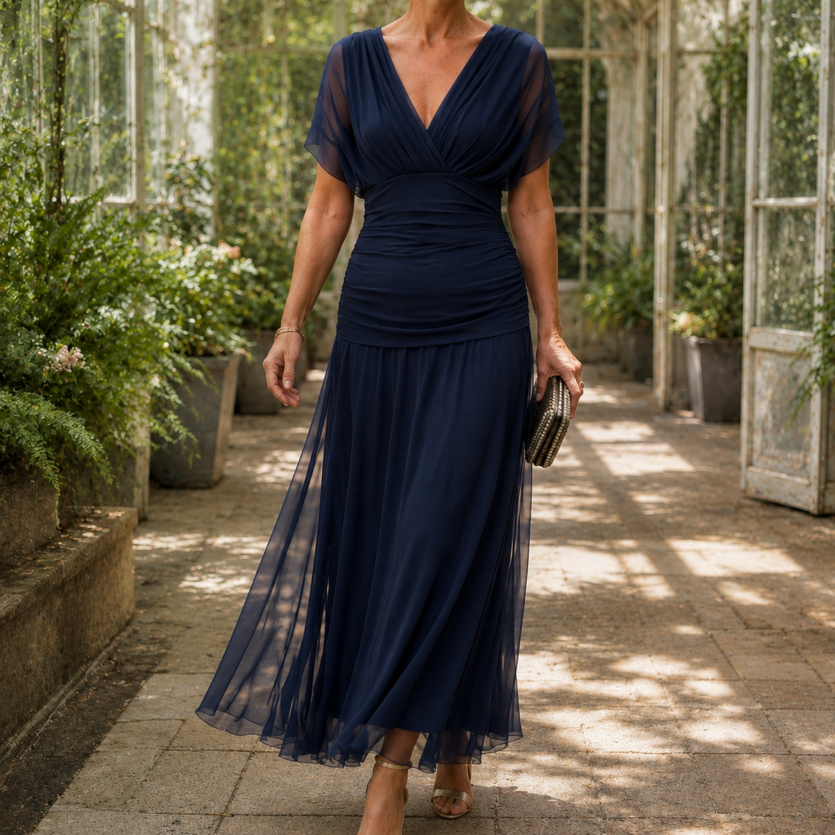 Faye Draped Maxi Dress - Dark Blue