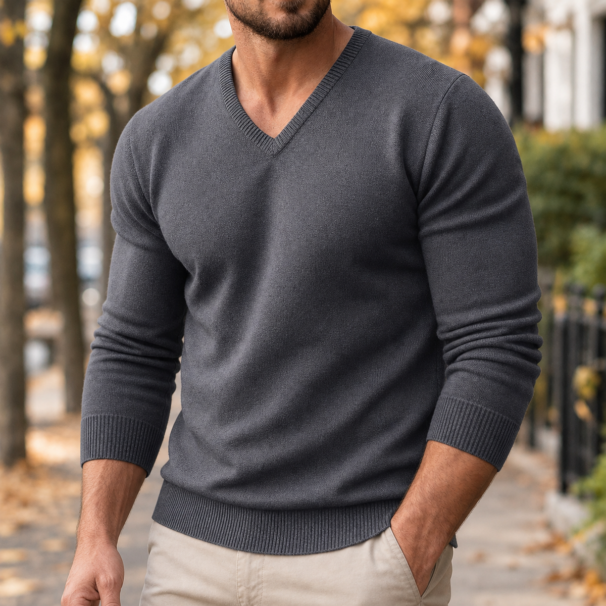 Benjamin V Neck Sweater - Dark Gray