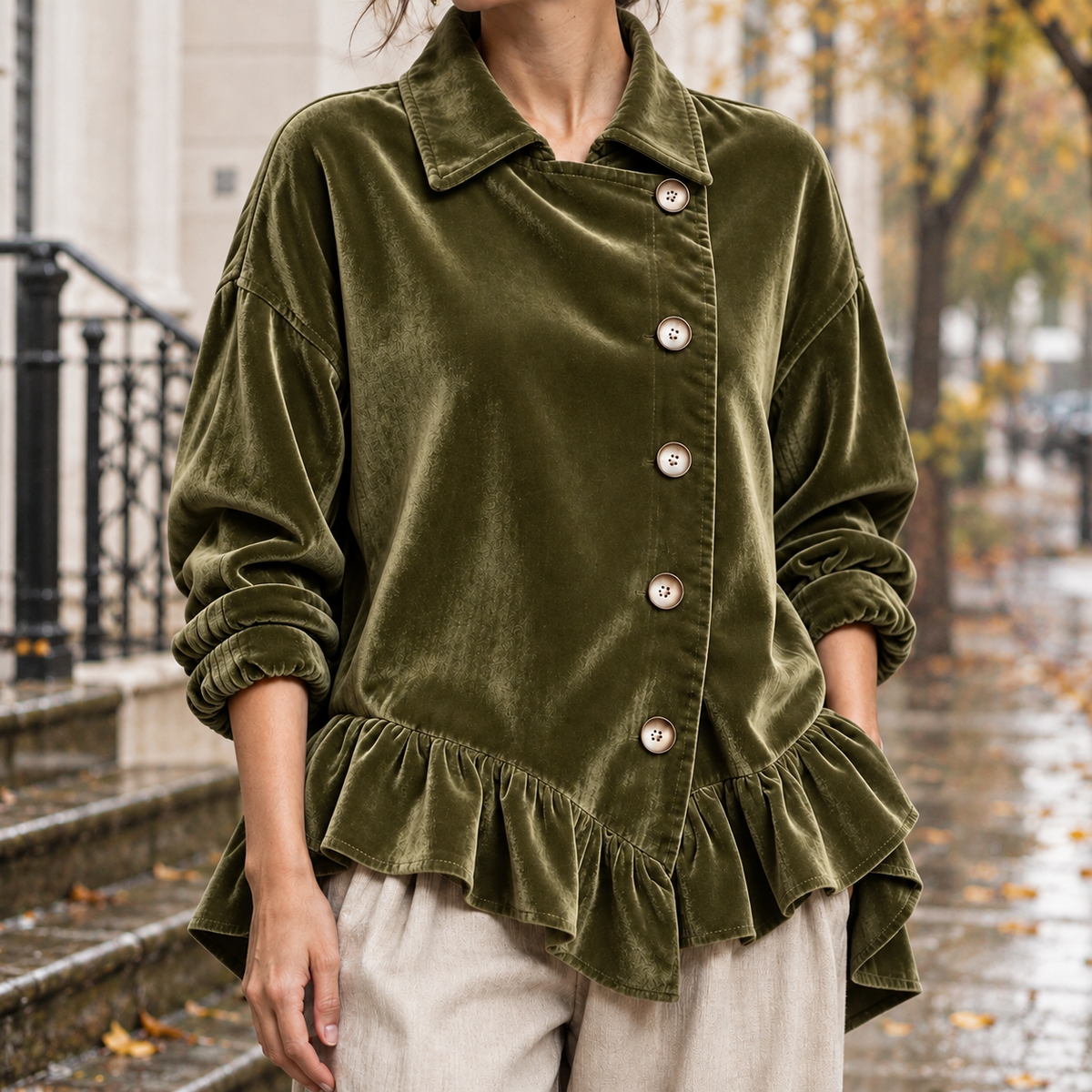 Calla-Elise Ruffle Hem Jacket - Green