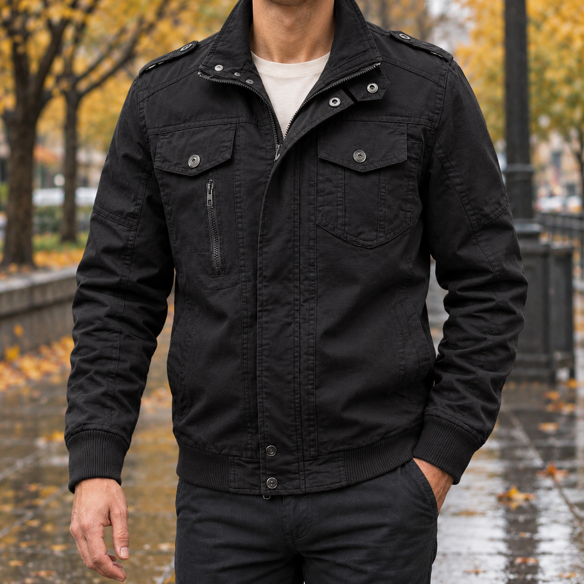 Lennox Cotton Utility Jacket - Black