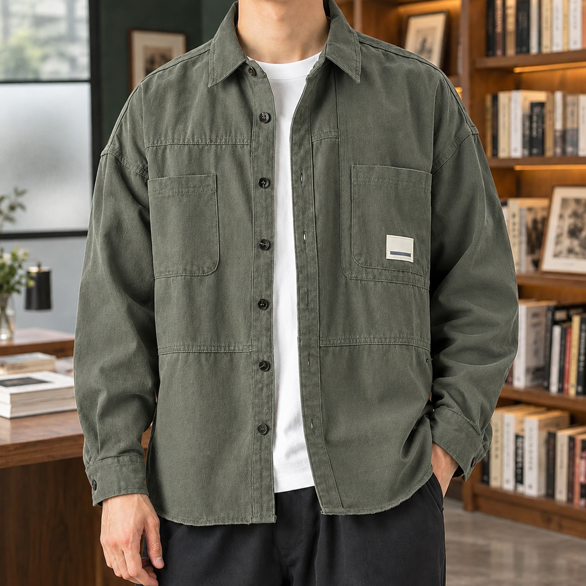 Halvard Cotton Overshirt - Army Green