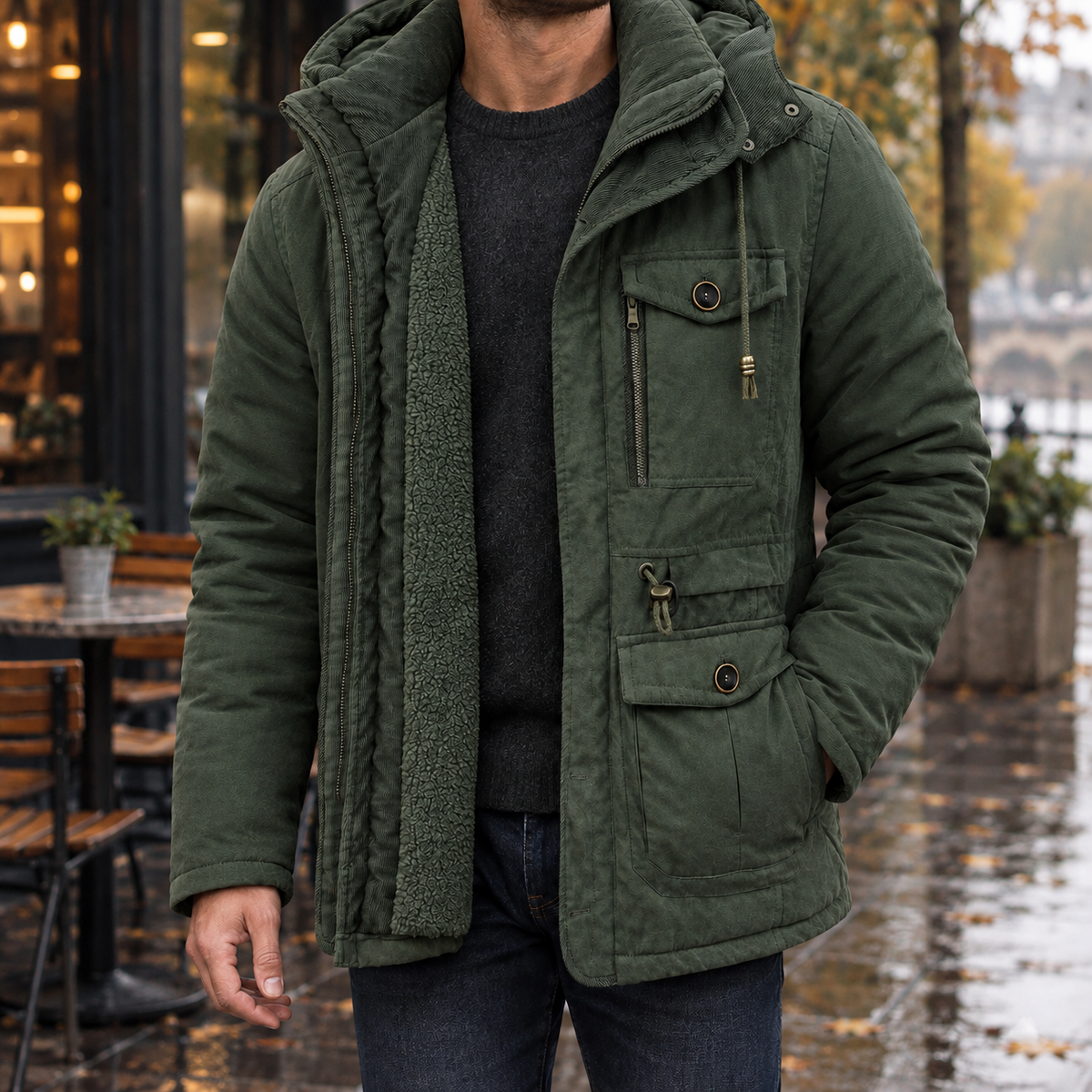 Nicodemus Hooded Utility Jacket - Army Green