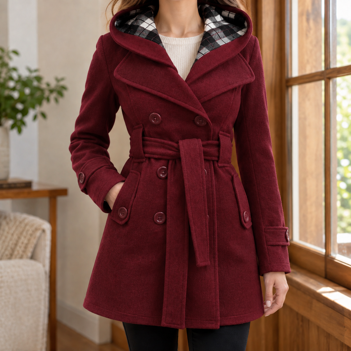 Tatiana Hooded Coat - Burgundy