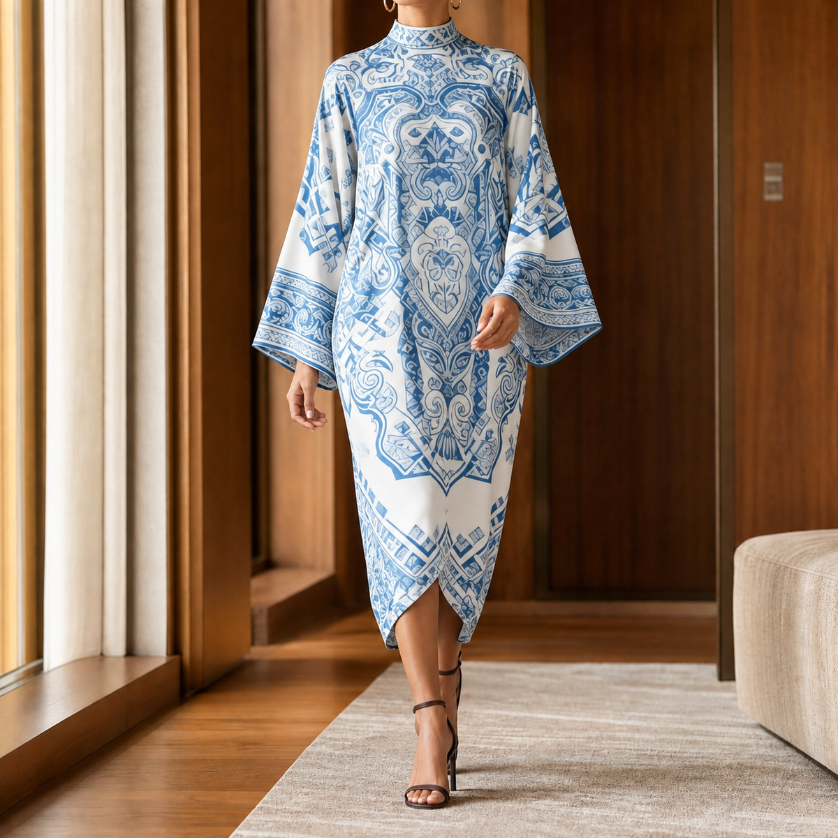 Emmeline Batwing Midi Dress - Blue