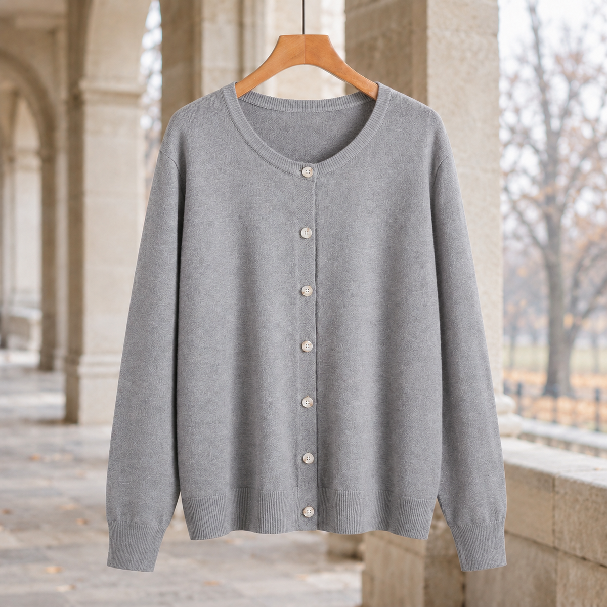 Jemima Round Neck Cardigan - Gray