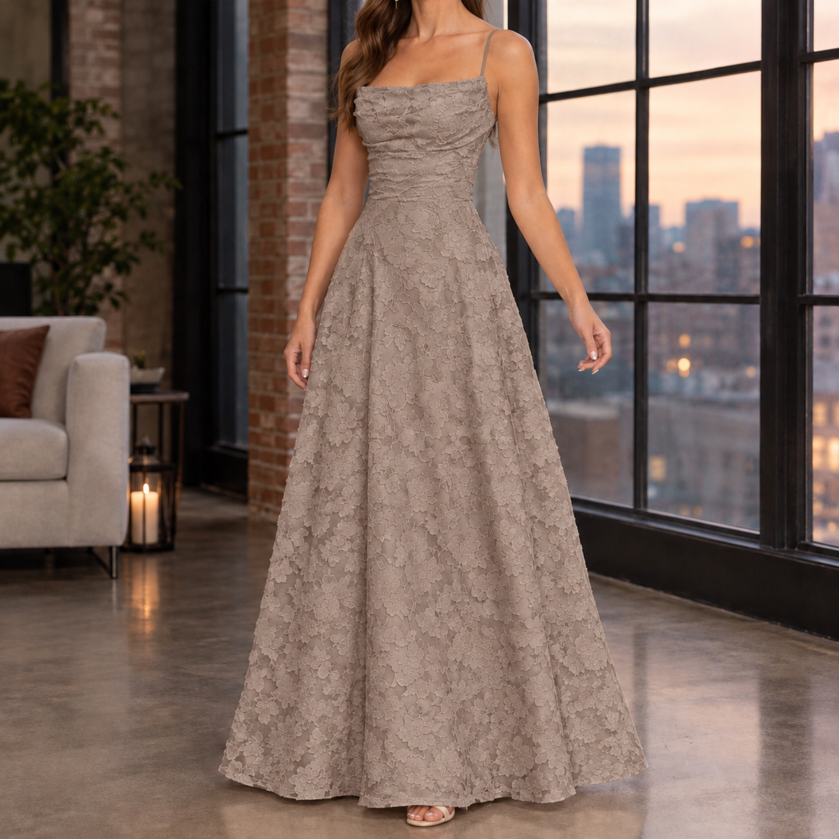 Nerissa-Jane Jacquard Maxi Dress - Taupe