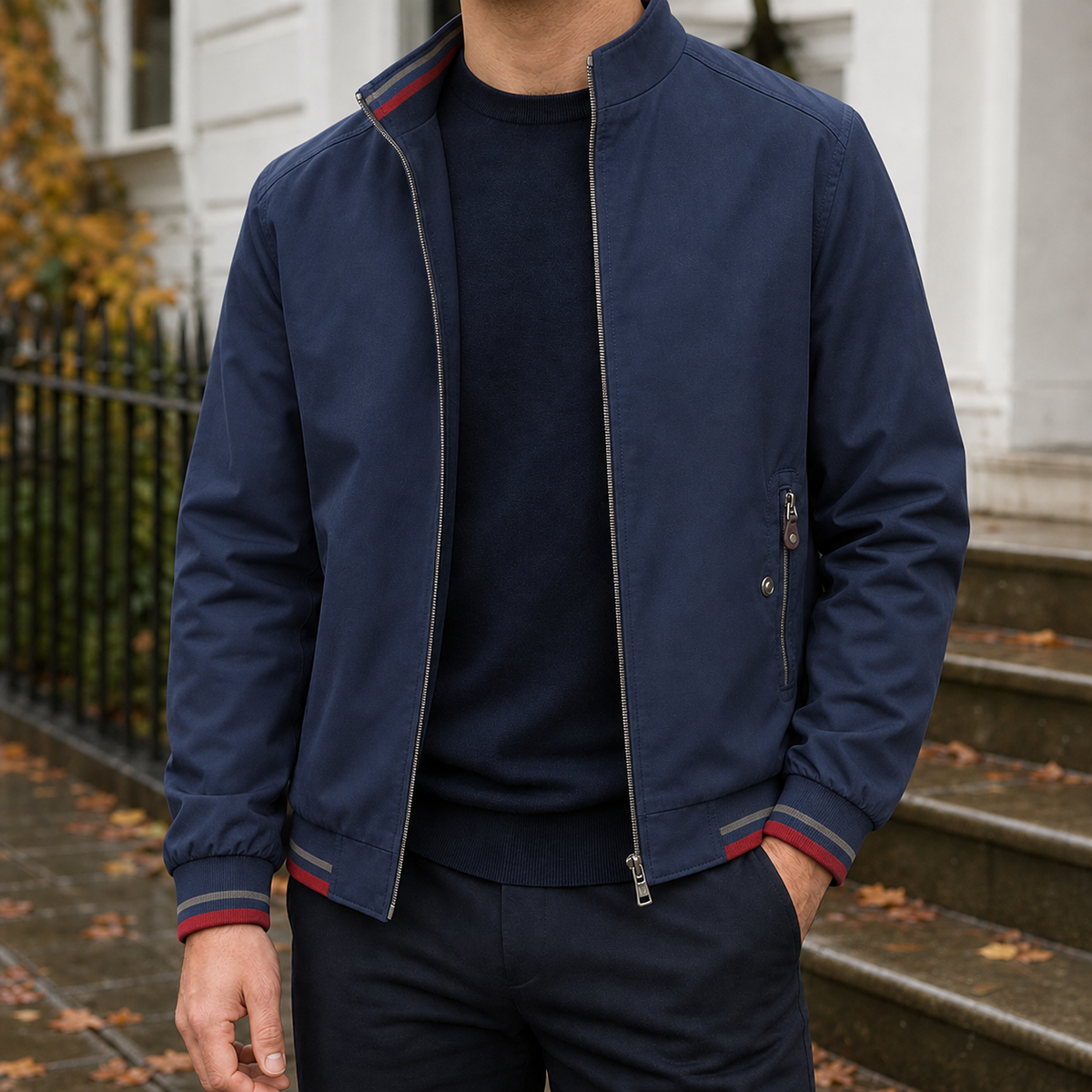 Cornelius Stand Collar Jacket - Dark Blue