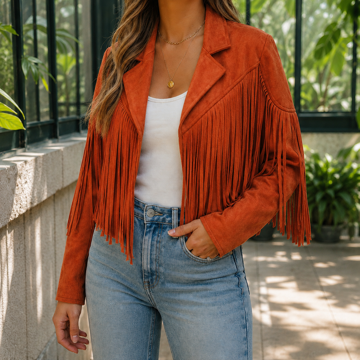 Estella Western Fringe Jacket - Orange