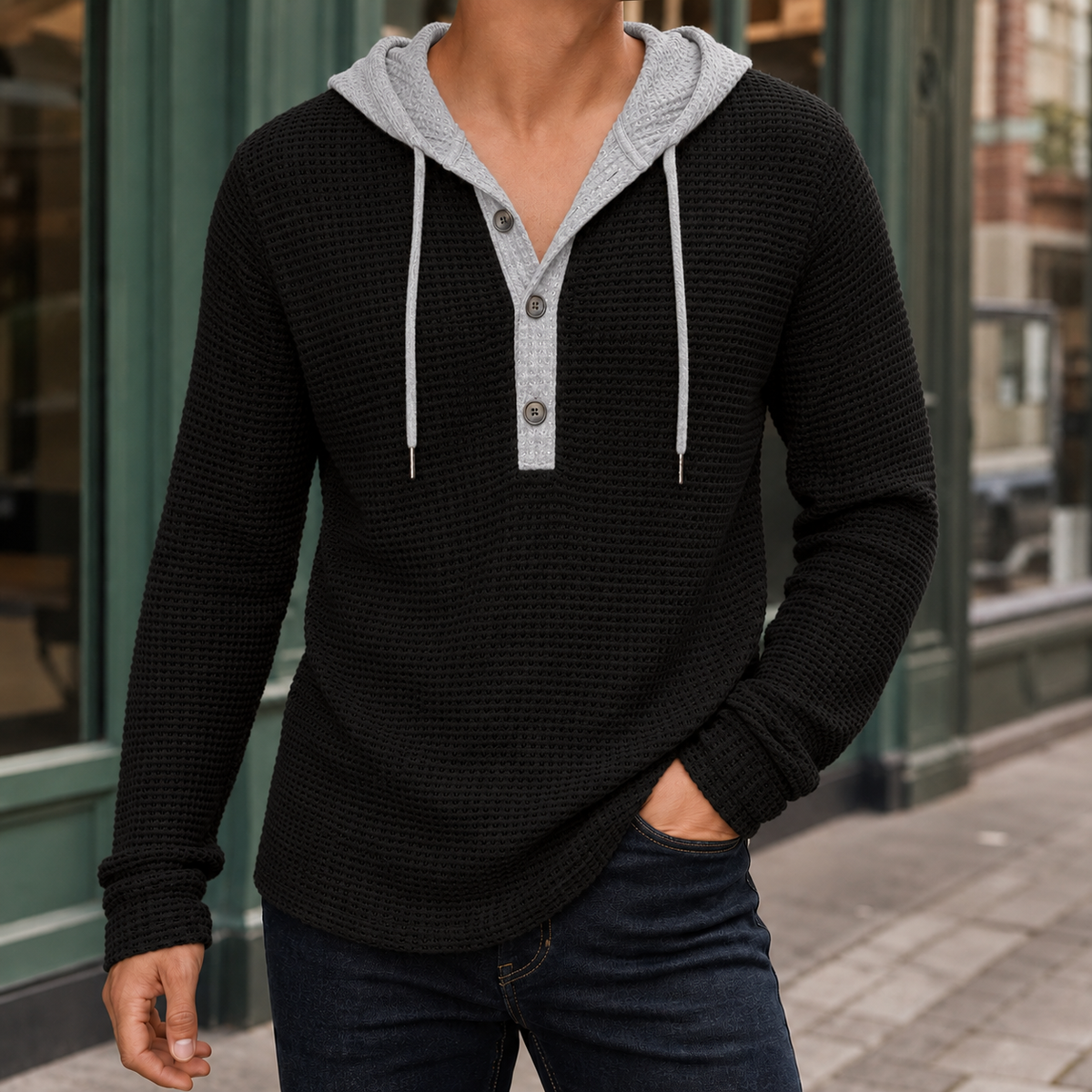 Laurent Waffle Sweater - Black