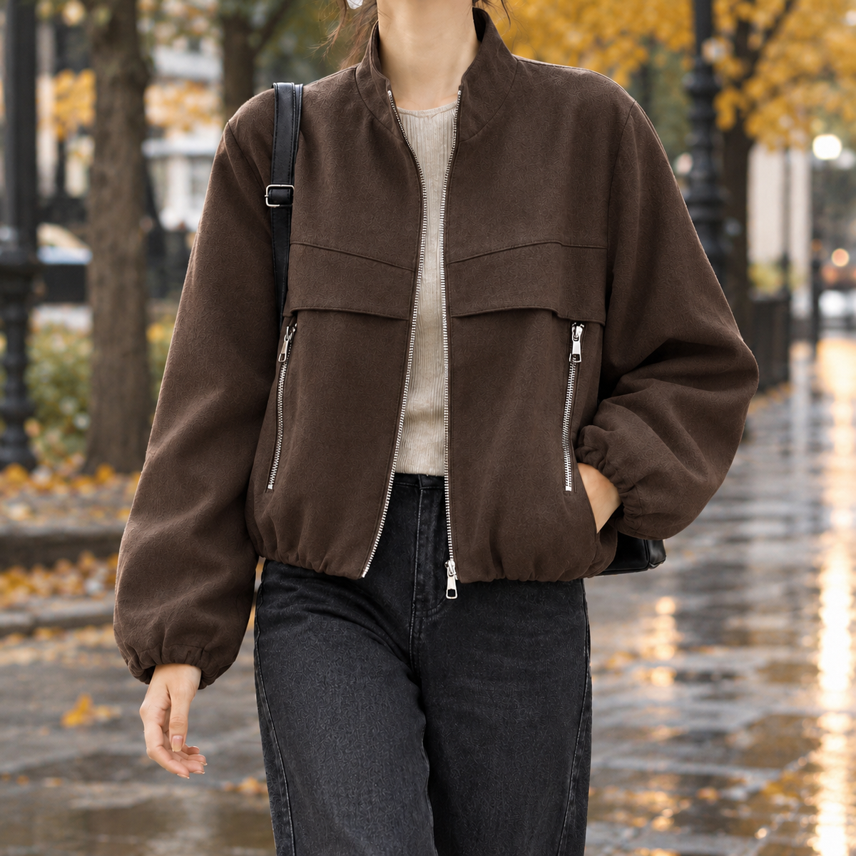 Gillian Cropped Jacket - Dark Brown