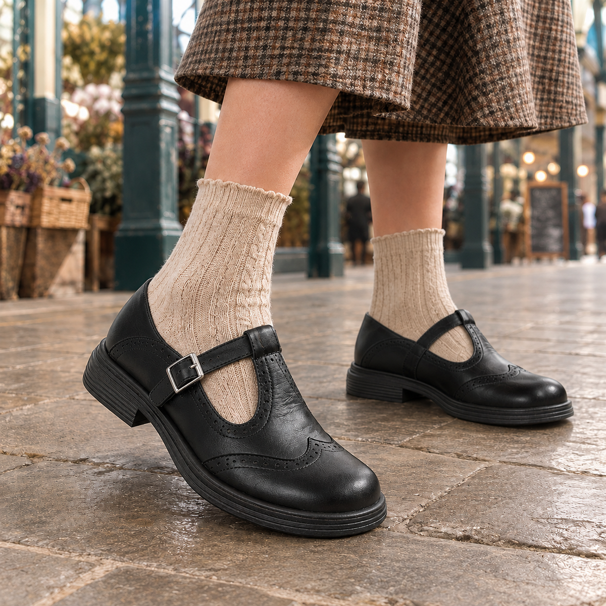 Fiorini Brogue Mary Janes - Black