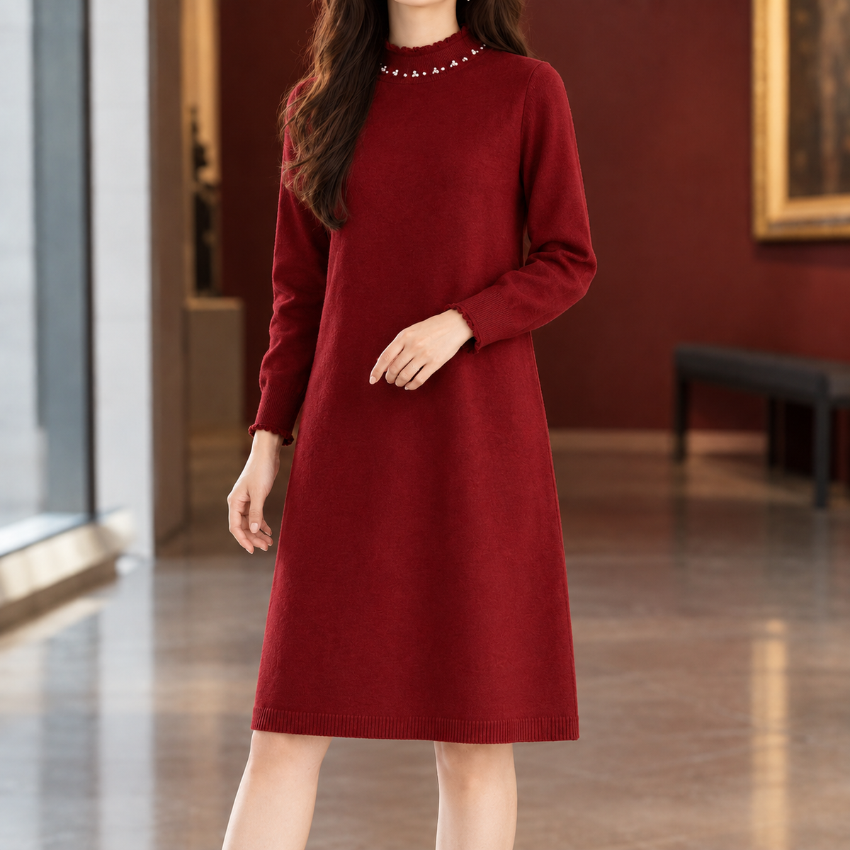 Rebecca Beaded Midi Dress - Red