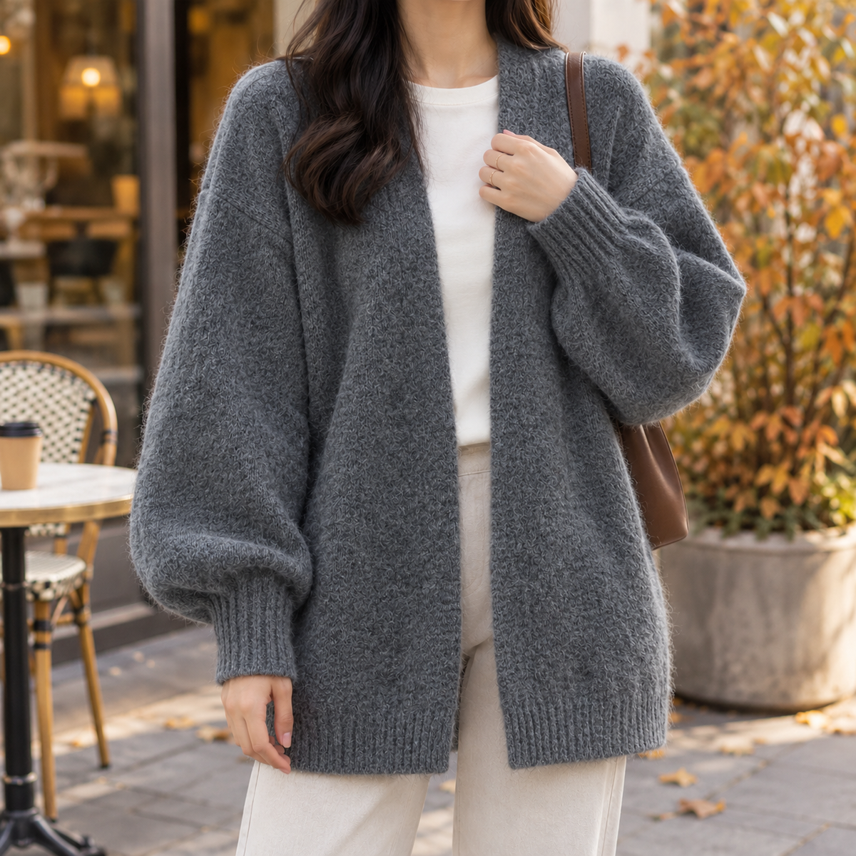 Isabeau-Faye Open Front Cardigan - Dark Gray