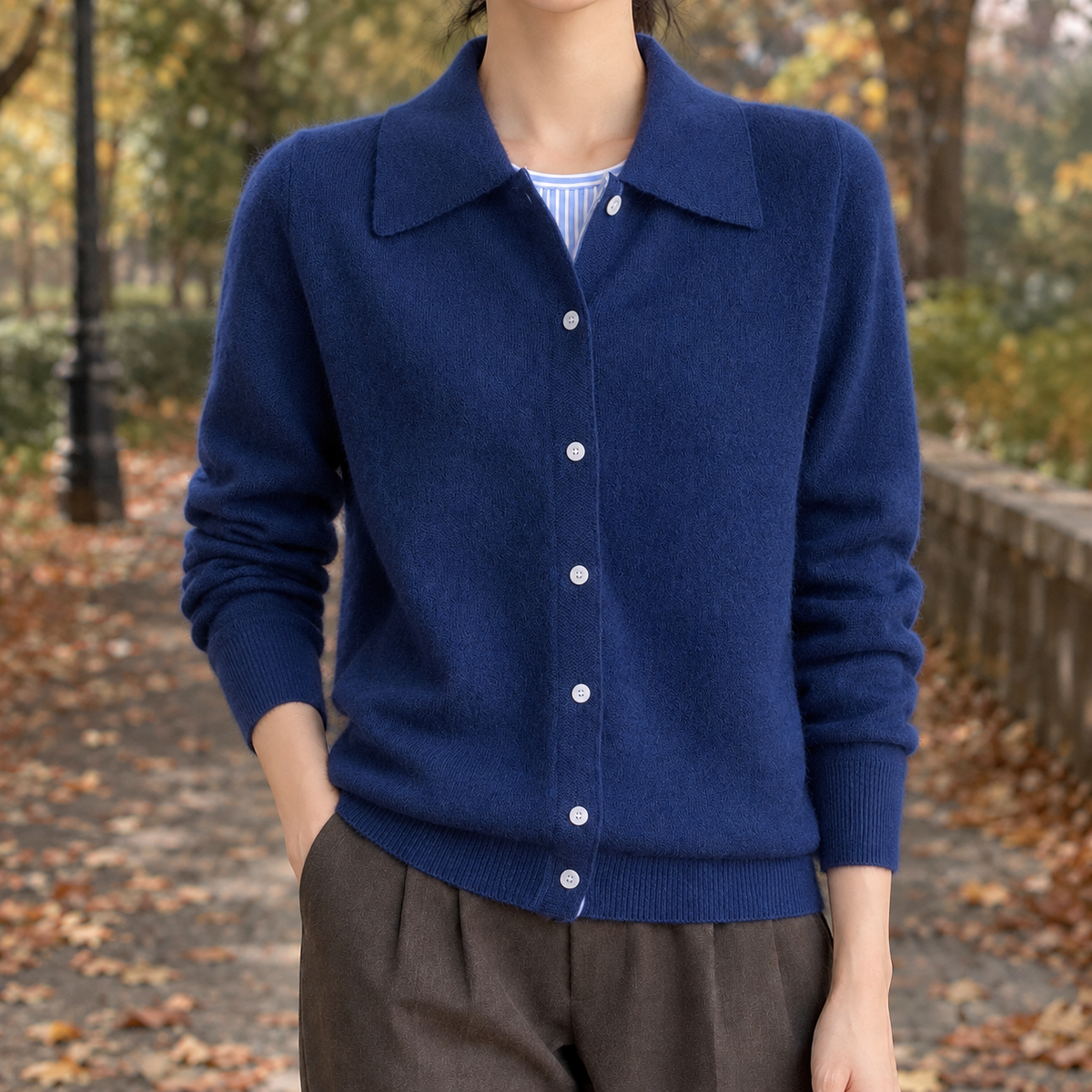 Aurore-Lane Collared Cardigan - Blue