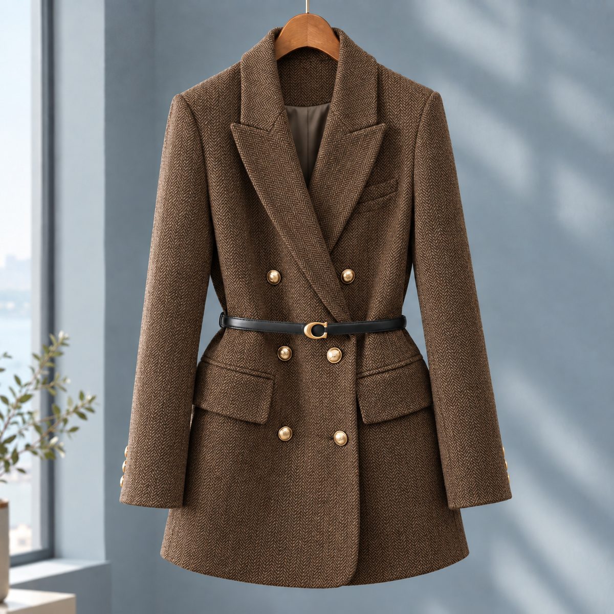 Marisol Herringbone Coat - Brown