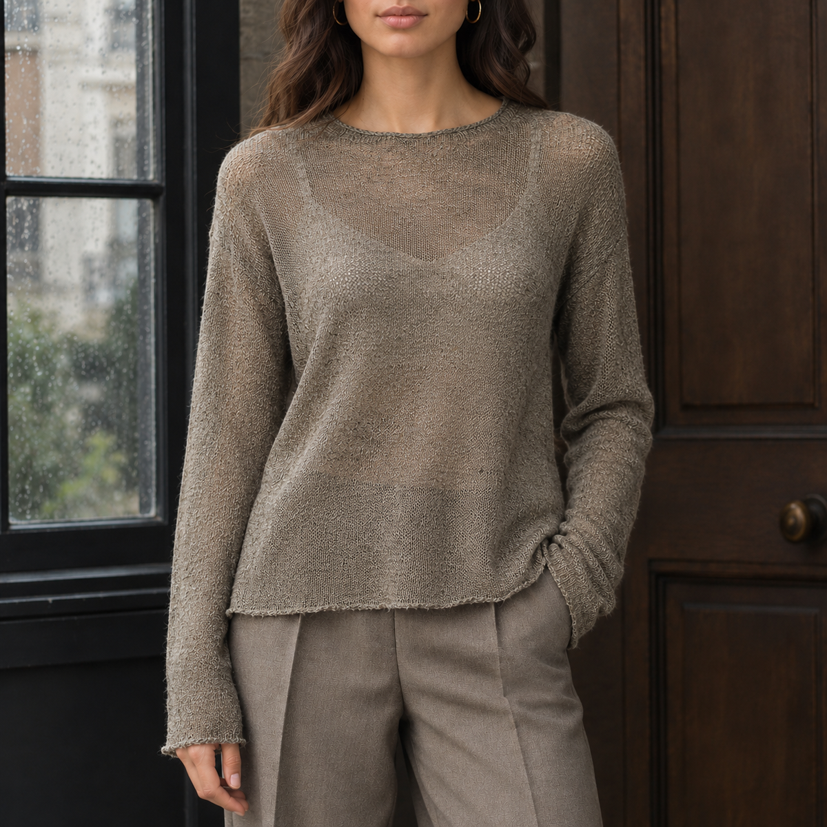 Benedetta Sheer Knit Sweater - Olive