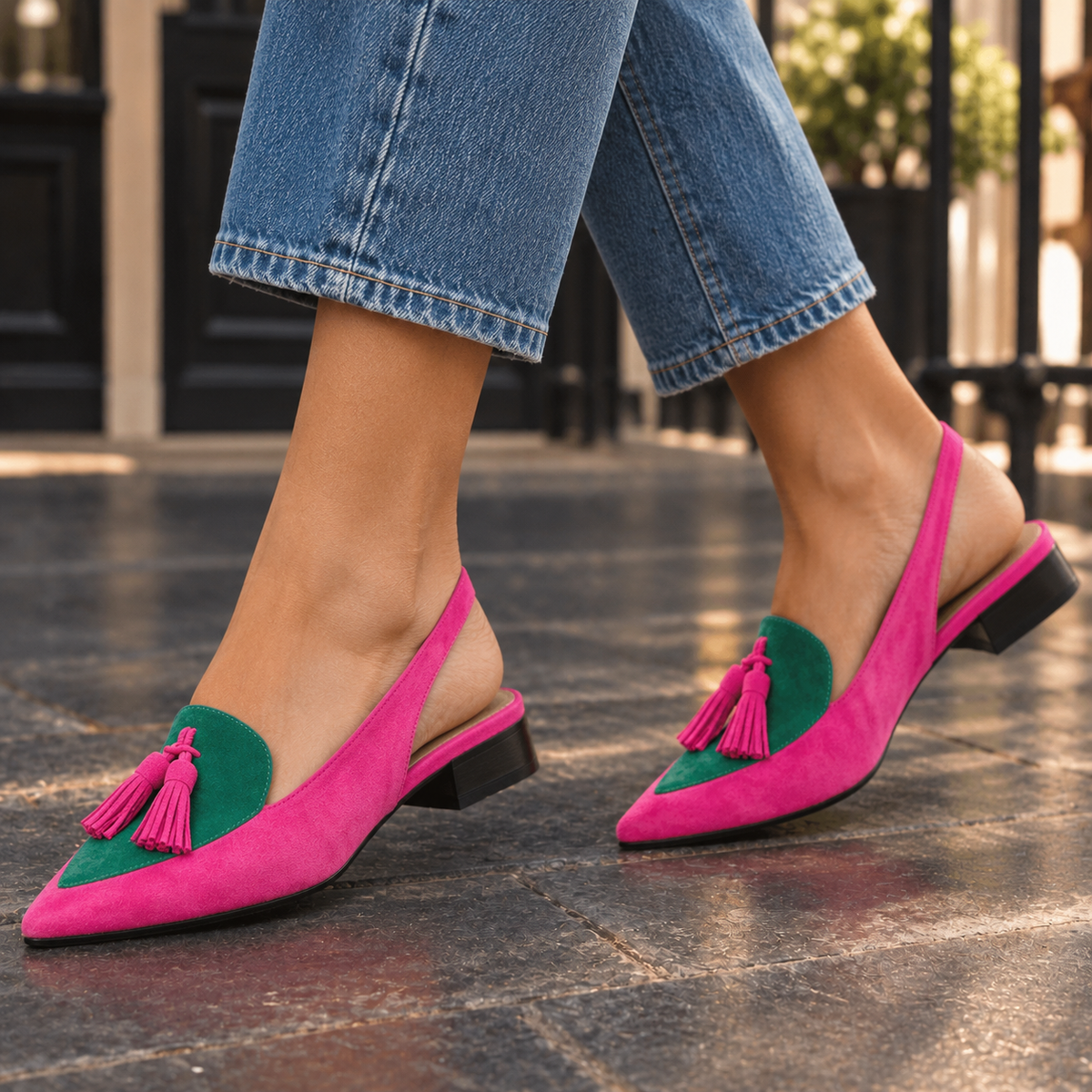 Padova Tassel Slingbacks - Pink And Green