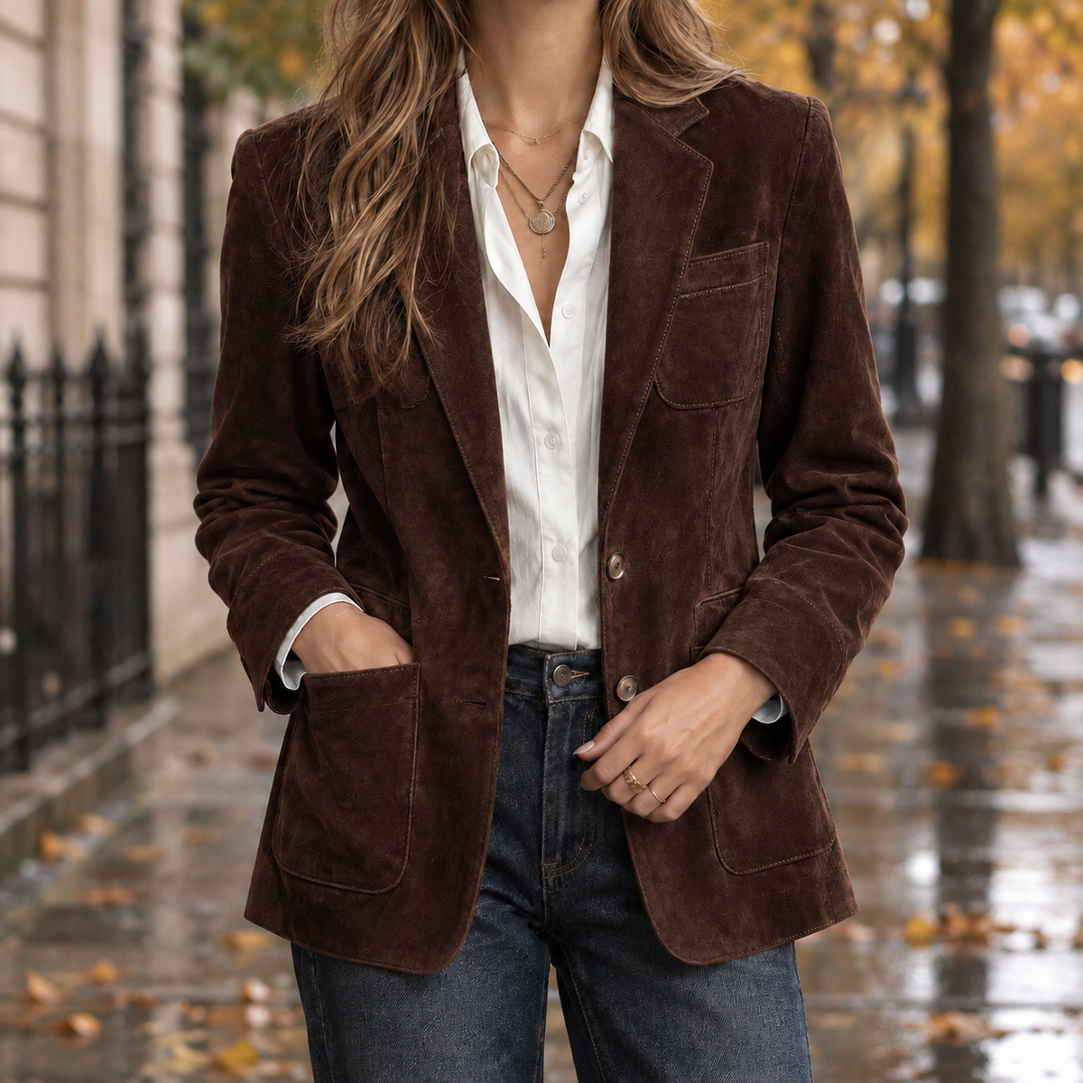 Nicolette Suede Jacket - Reddish-brown