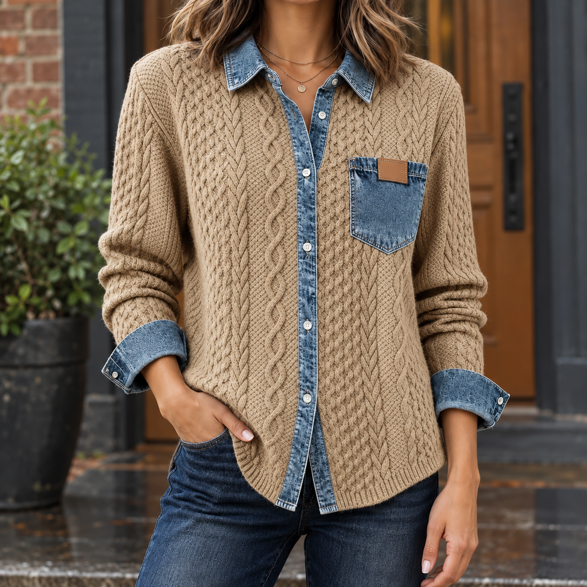 Joy Cable Knit Cardigan - Camel