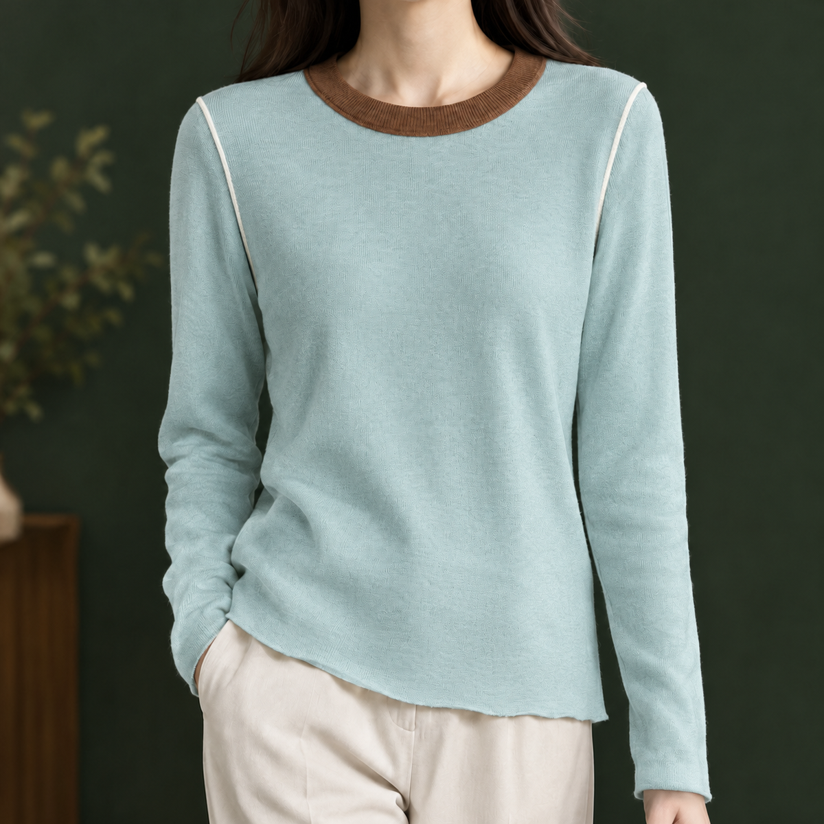 Cecily Contrast Knit Sweater - Lake Green