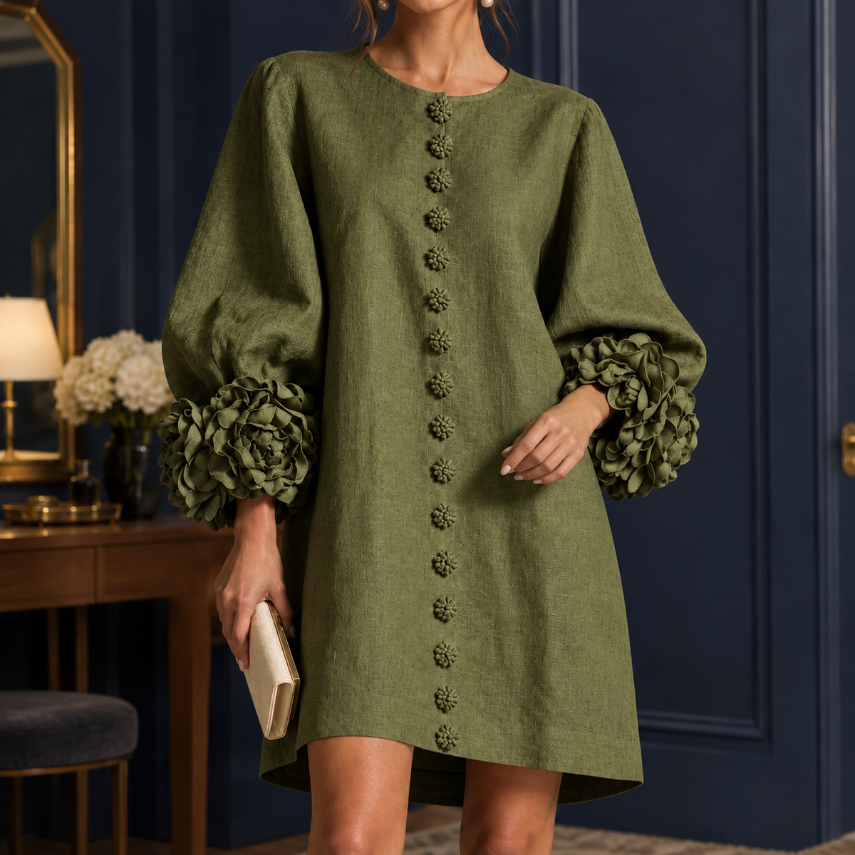 Rachel-Rose Floral Cuff Dress - Green