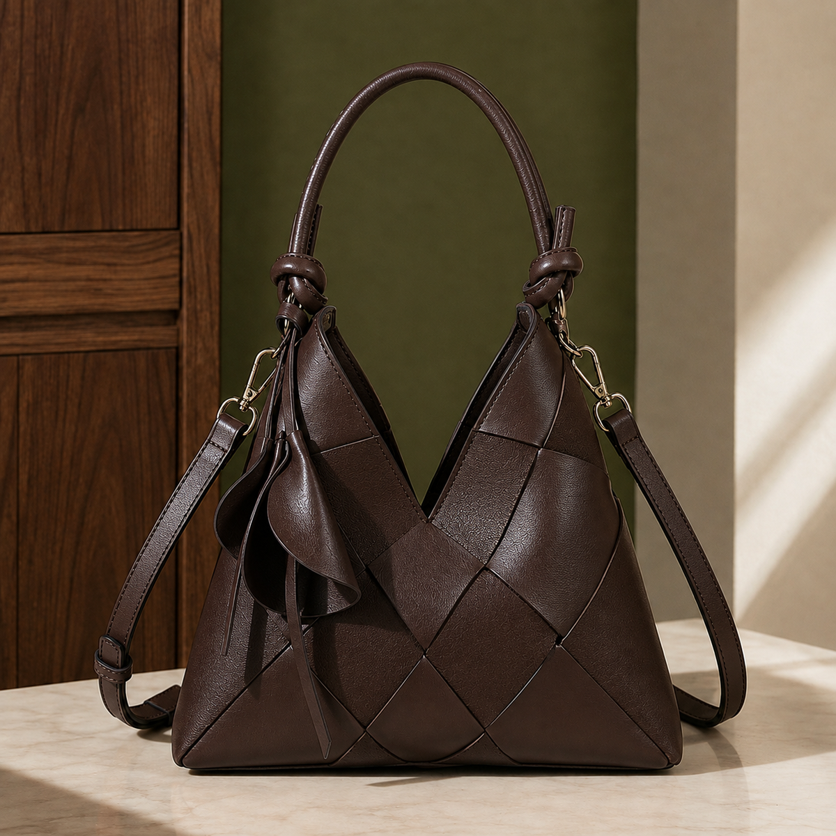 Fabbri Woven Shoulder Bag - Espresso Brown