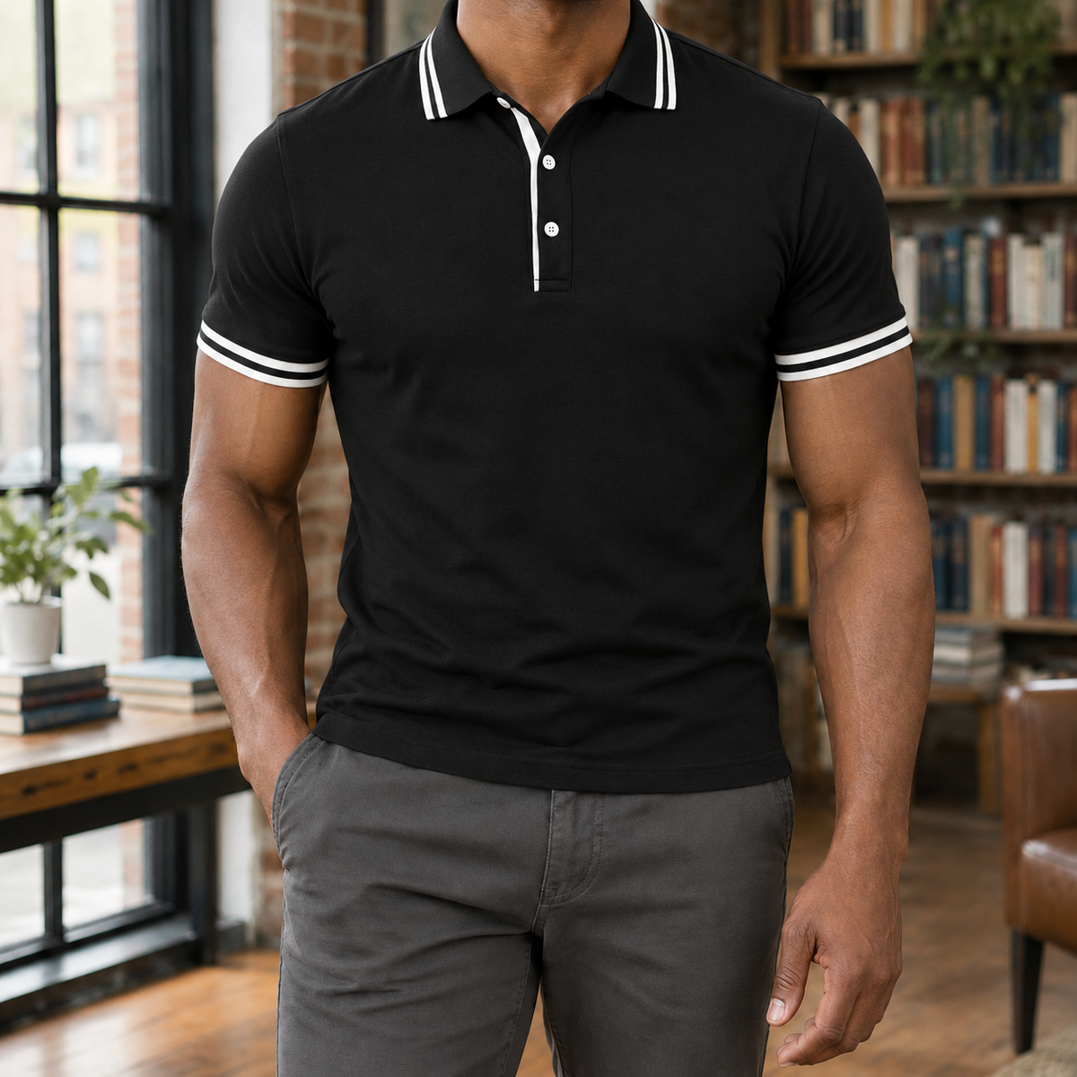 Silas Tipped Polo Shirt - Black