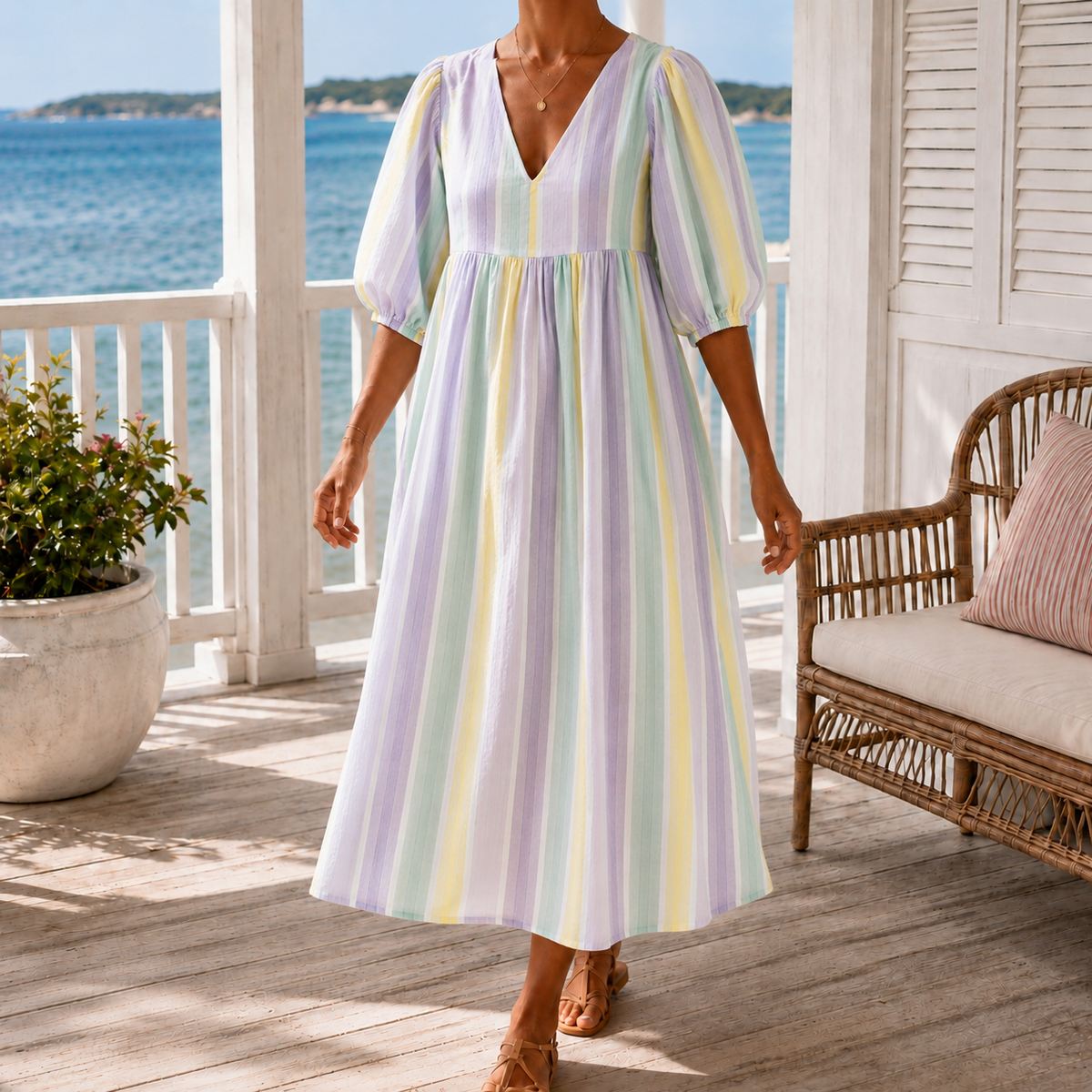 Pippa Striped Midi Dress - Verde Lila