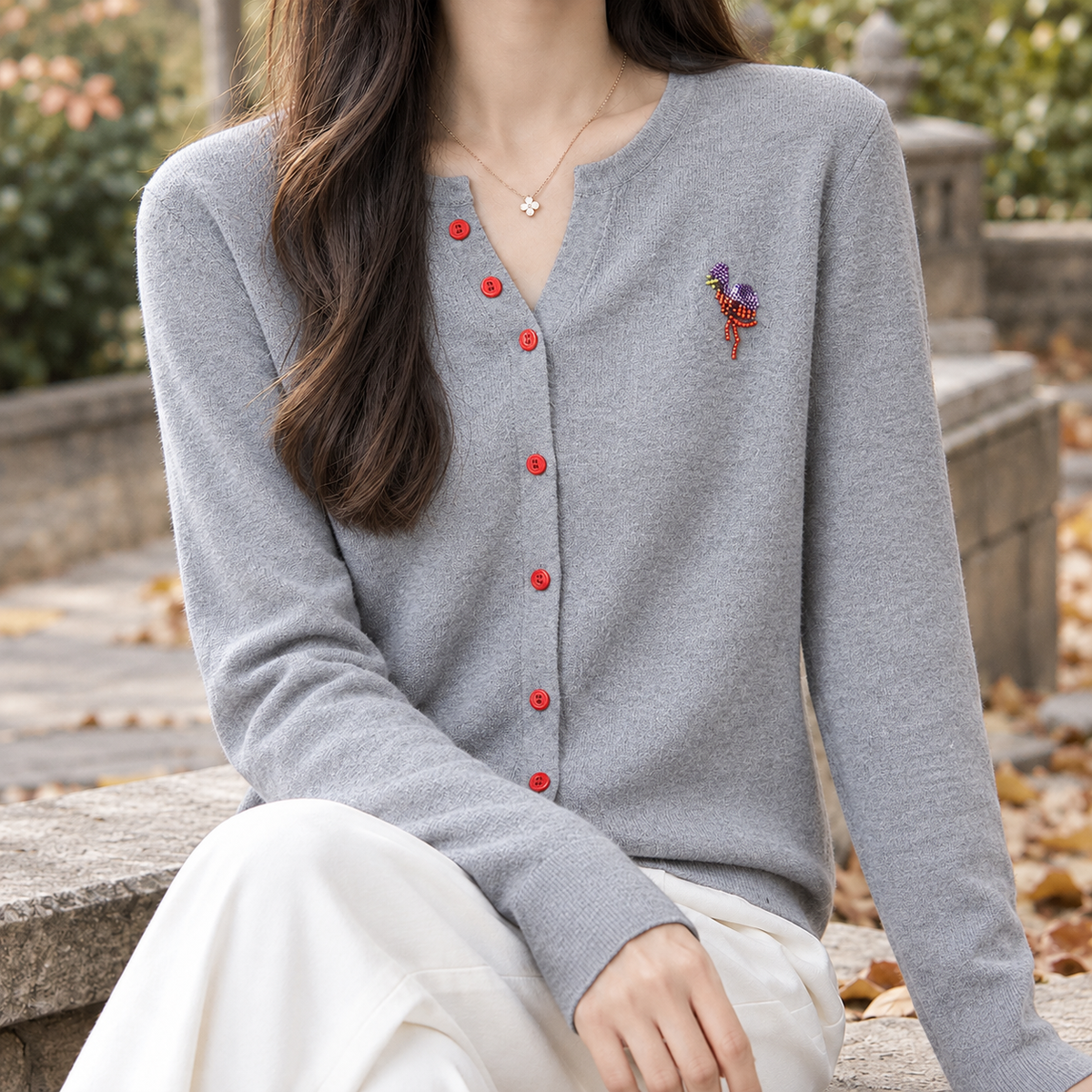 Lydia-Mae Embroidered Cardigan - Gray