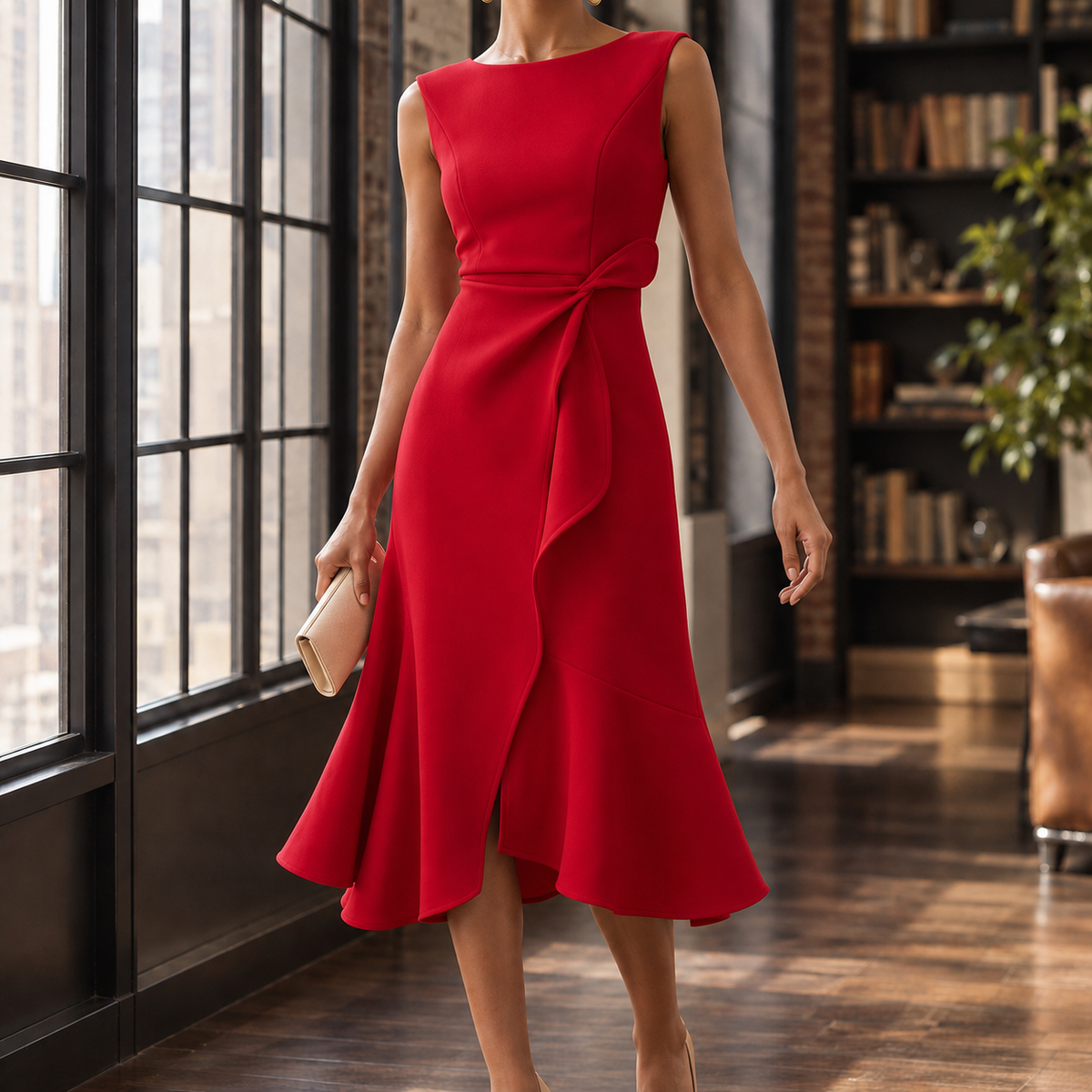 Faith Knotted Midi Dress - Red