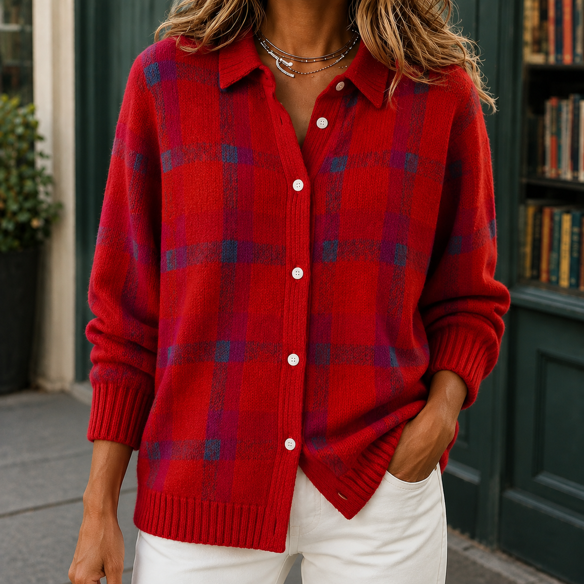 Valentina Plaid Sweater - Red