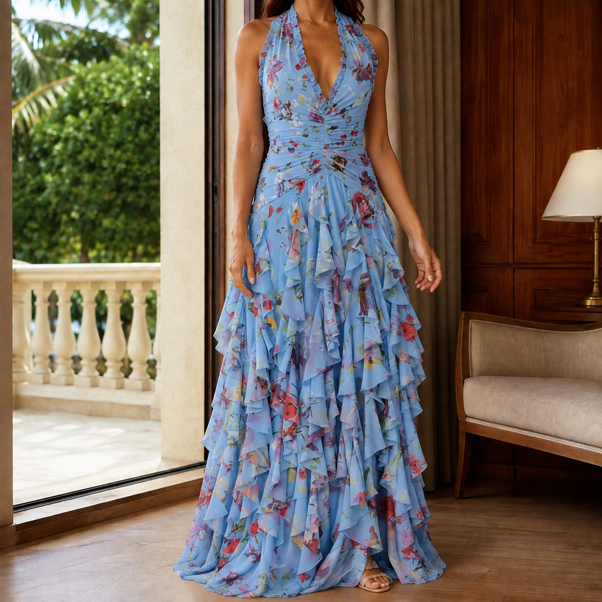 Serena Halter Maxi Dress - Blue