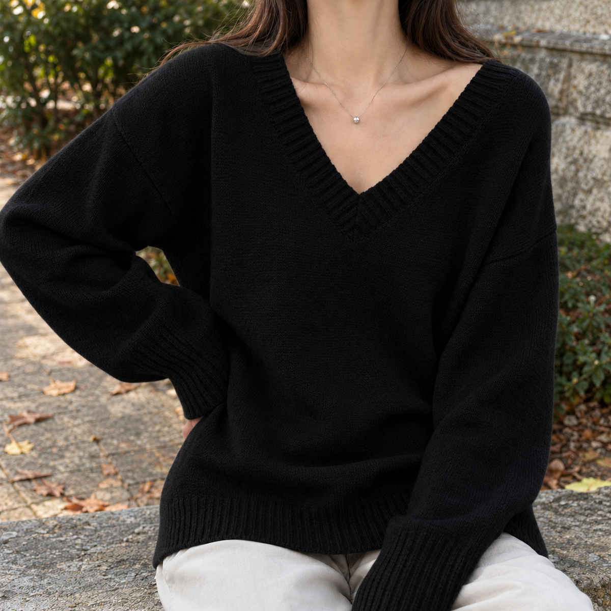 Madeleine-Claire V Neck Sweater - Black