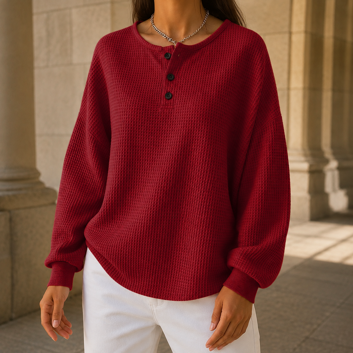 Stella Waffle Sweater - Red