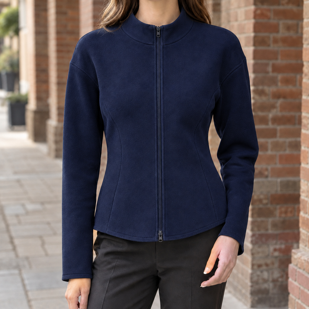 Caitlin Mock Neck Top - Navy Blue Graphene