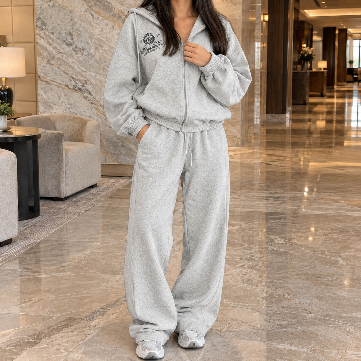 Miriam-Pearl Embroidered Lounge Set - Gray