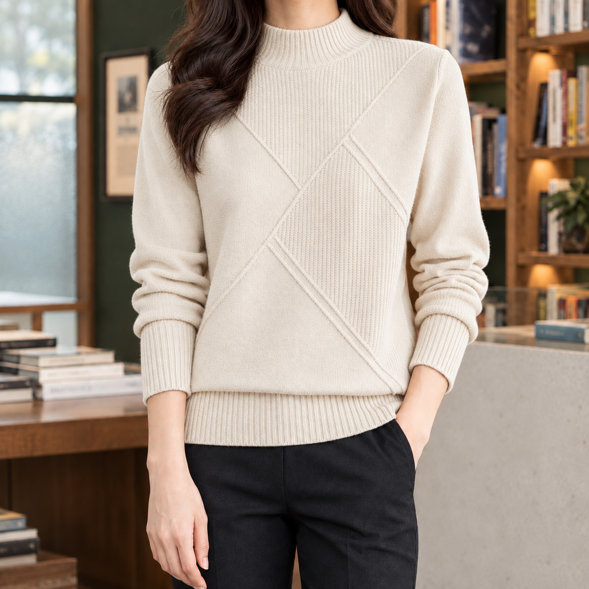 Cassidy Mock Neck Sweater - Apricot