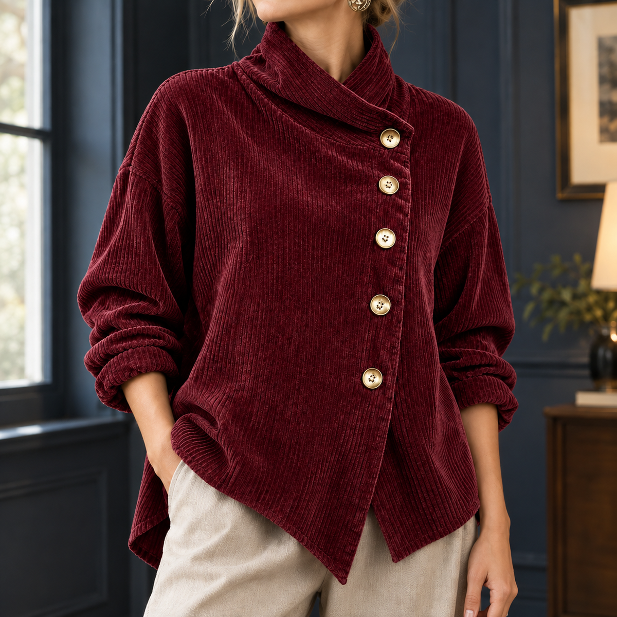 Mirabel Funnel Neck Top - Wine Red
