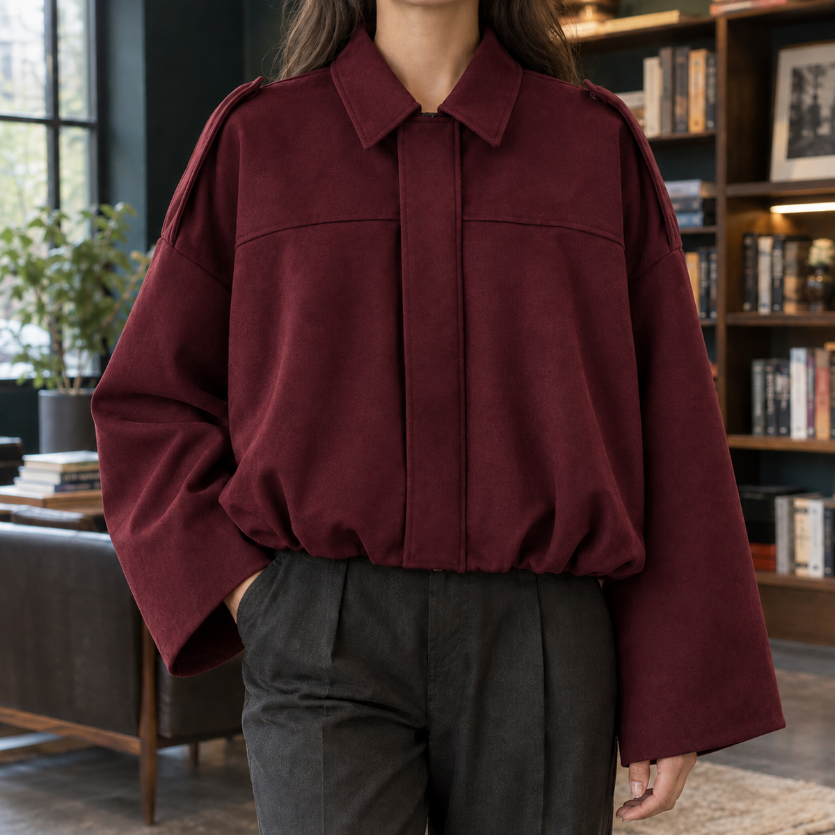 Henriette Suede Bomber Jacket - Burgundy