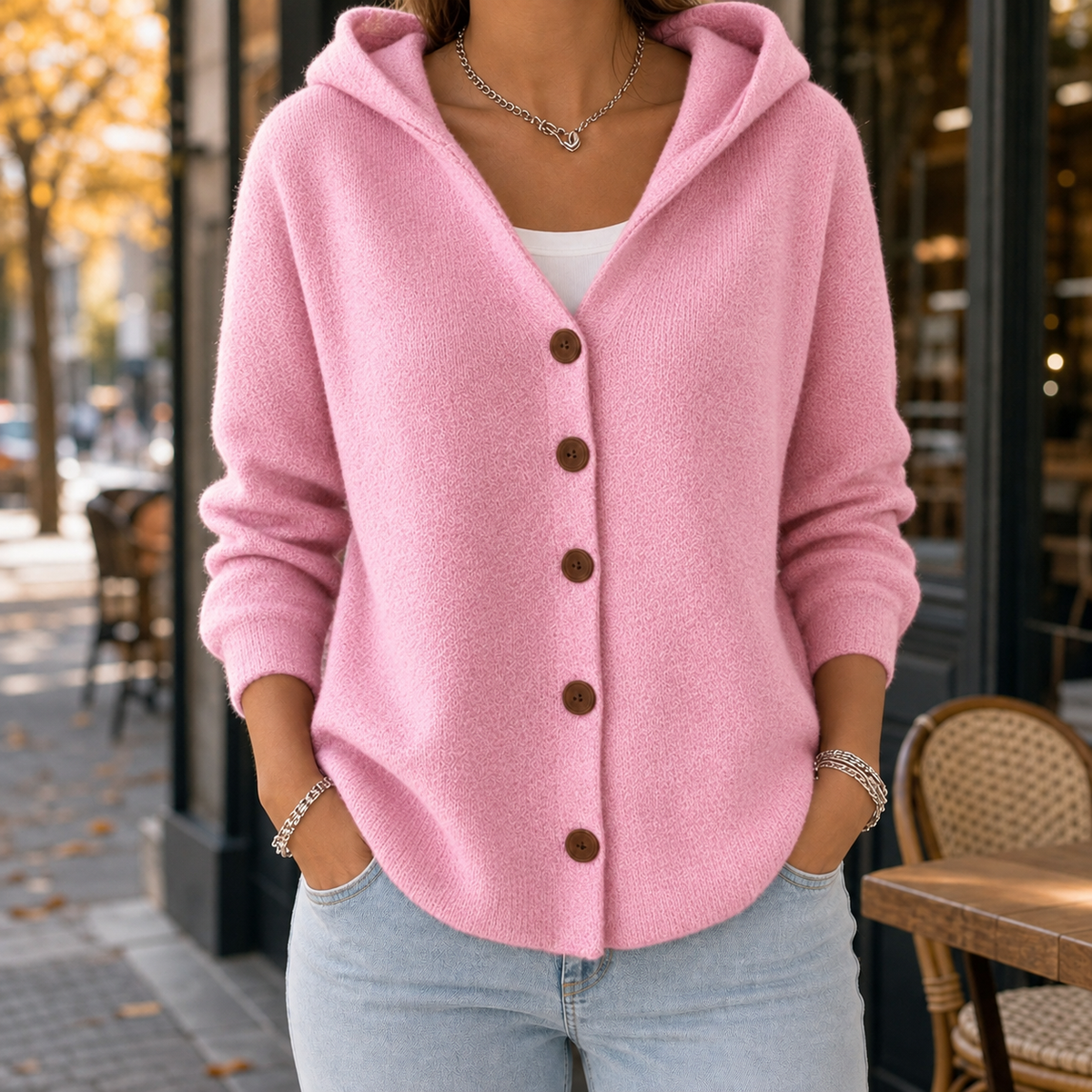 Cora-Rae Printed Hooded Cardigan - Pink